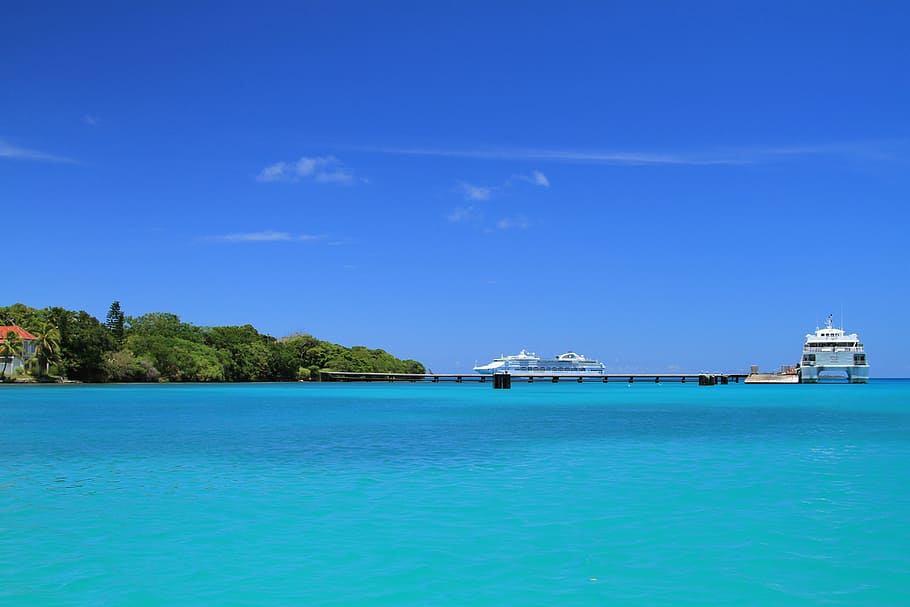 Ship, Ocean, Dock, Island, sea, blue, water, sky, outdoors HD wallpaper