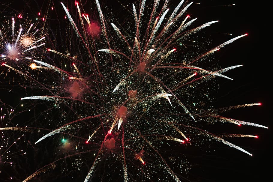 fireworks during nigh time, fireworks display, lights, explosion HD wallpaper