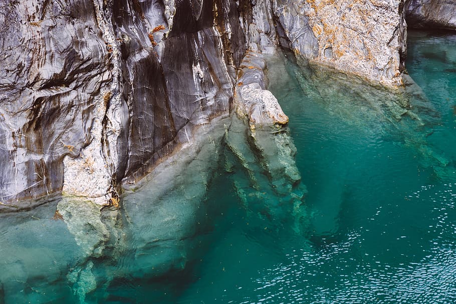 hill, blue pools, water, spring, nature, rock, rock - object HD wallpaper