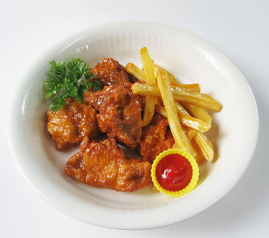 Deep, Fried, Chicken, Food, White, back, fake, french, fries HD wallpaper