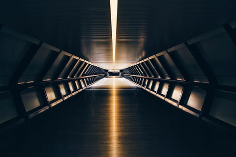 black tunnel with orange lights, bridge photo during night, dim HD wallpaper