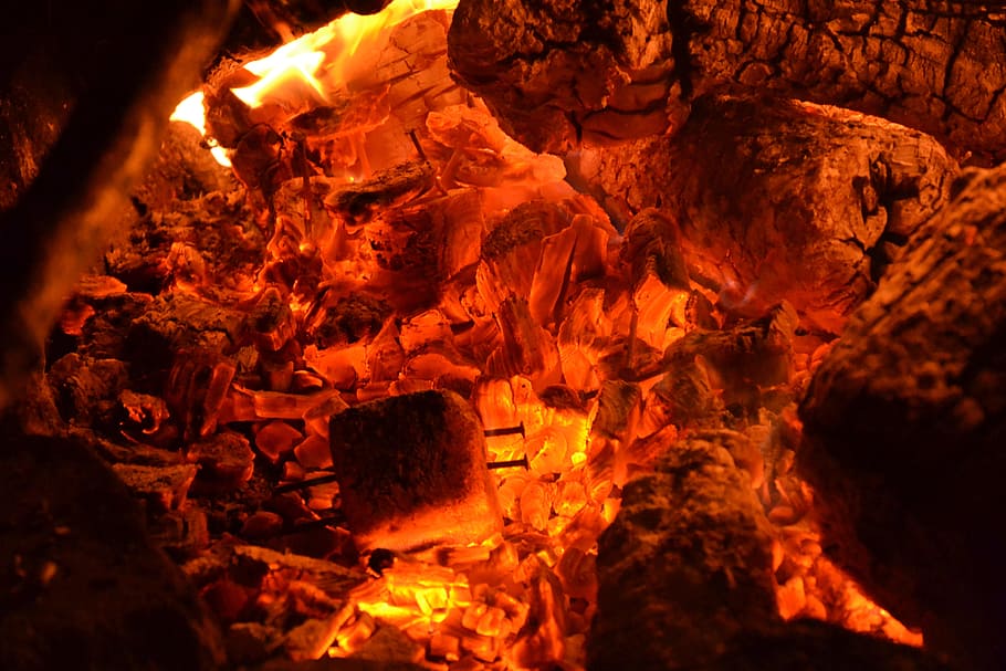 Embers, Fire, Flame, Burn, Hot, Wood, heat, fireplace, campfire, HD wallpaper