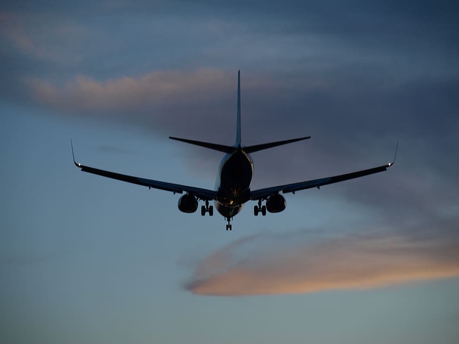 black airline under gray sky, plane, landing, arrival, jet HD wallpaper