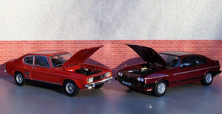 model car, ford, capri, diorama, auto, oldtimer, toys, sports car HD wallpaper