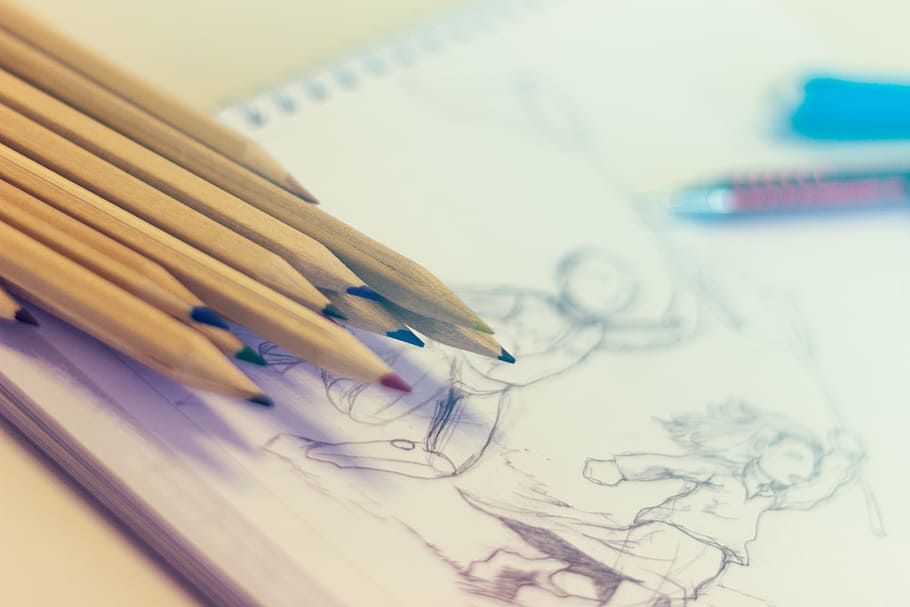 colored pencils, assorted, printing, paper, art, drawing, notebook HD wallpaper