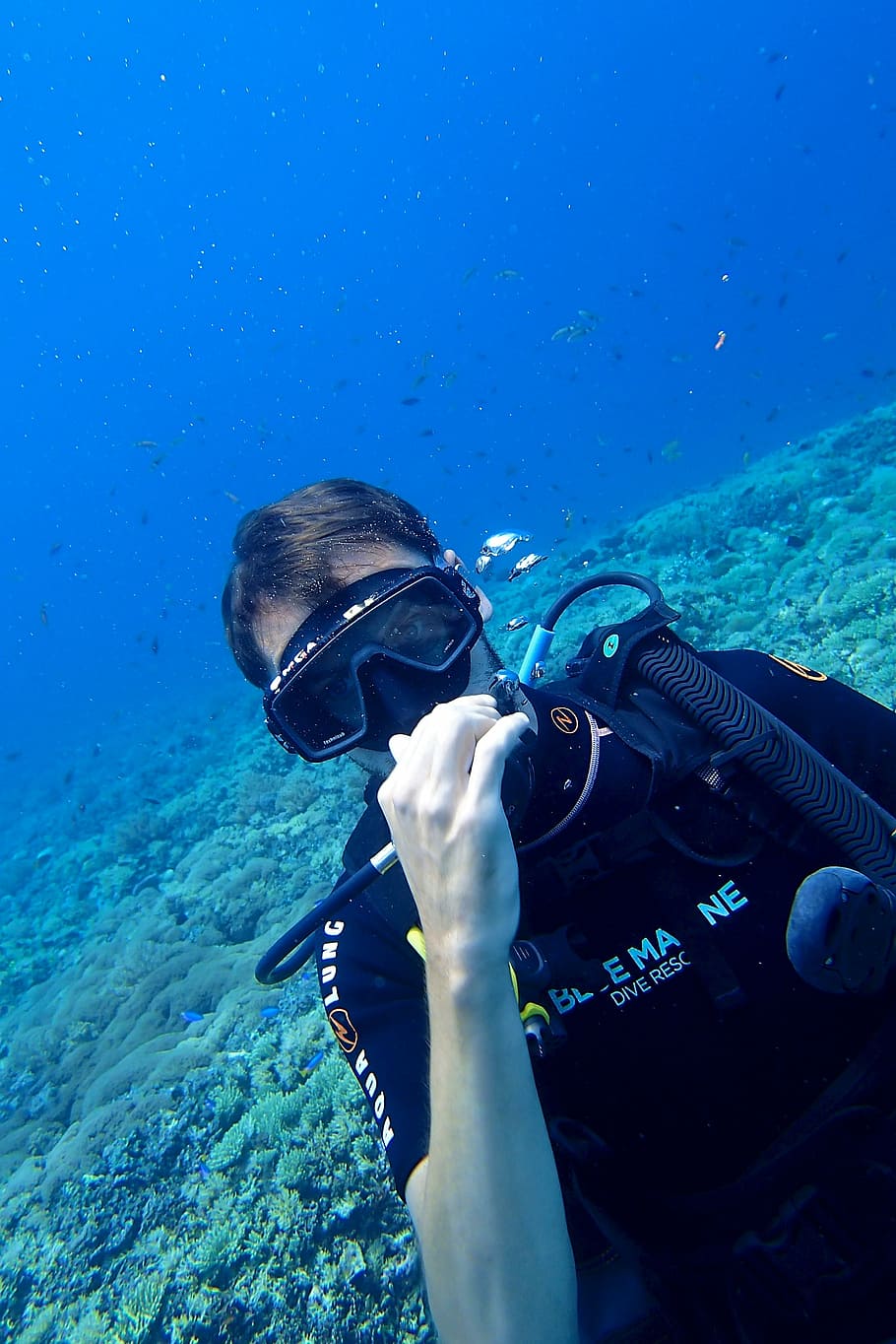 diving, diver, scuba diving, blue, sea, water, submarine, bottles HD wallpaper