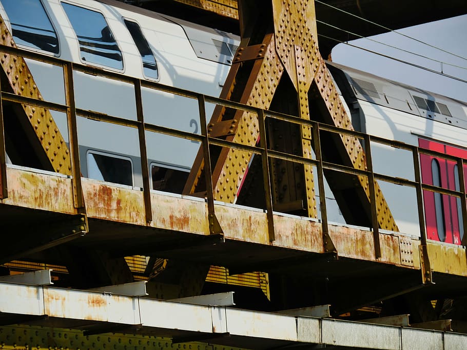bridge, train, travel, sncb, mons, shuttle, steel, iron, built structure, HD wallpaper