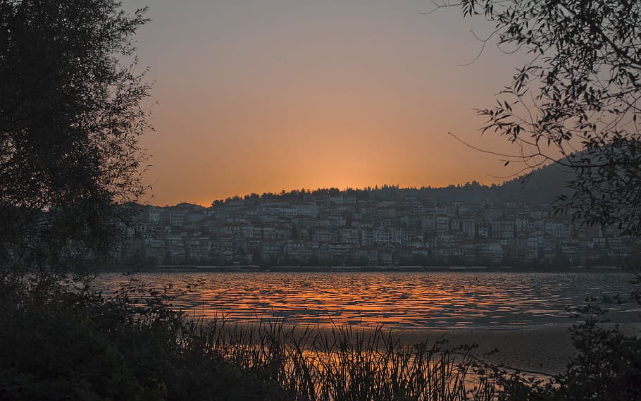 Lake, Kastoria, Kastoria, Greece, sunset, reflection, nature HD wallpaper