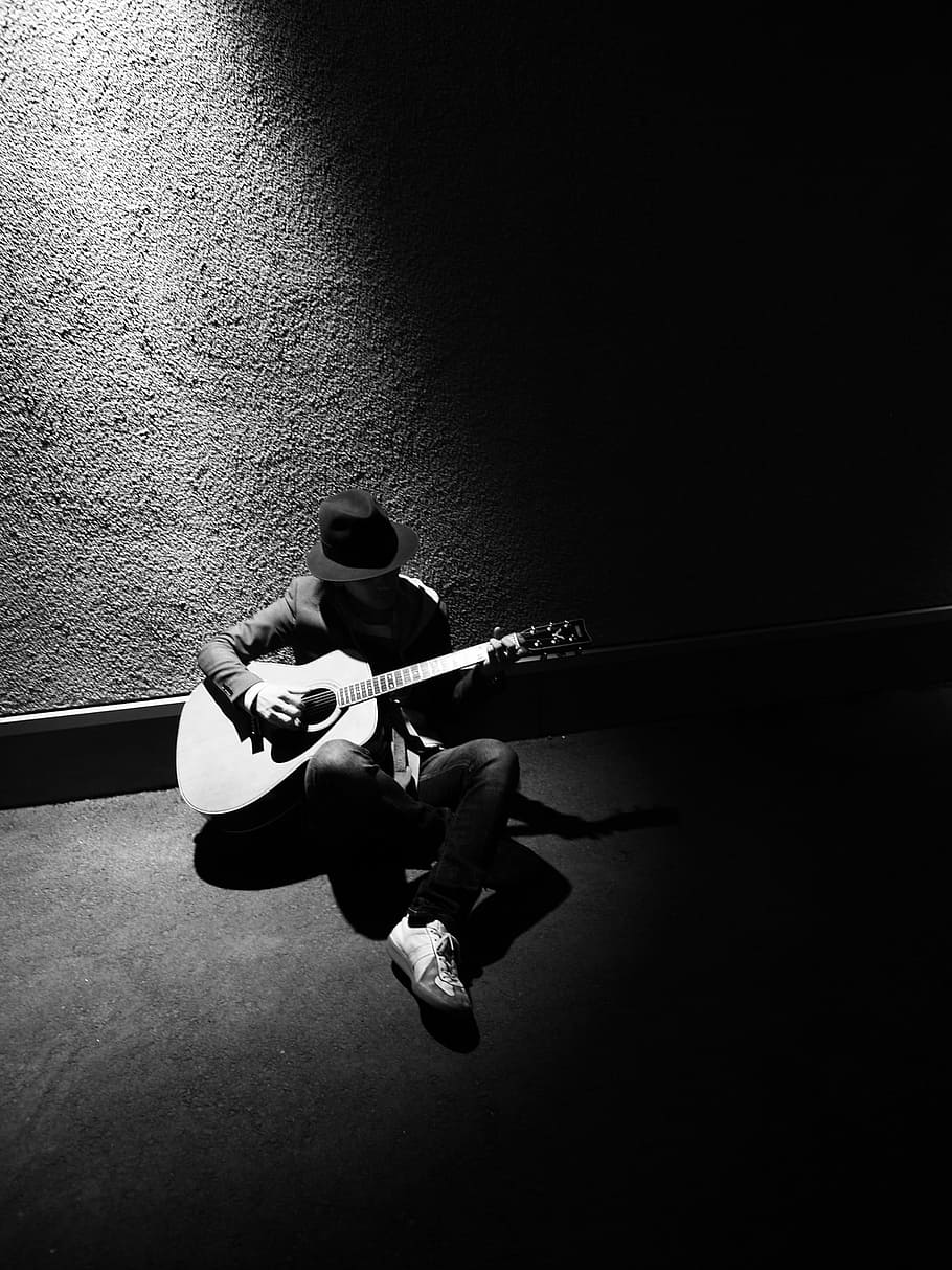 Guitar, Black And White, Japanese, bruce, musical instruments, HD wallpaper