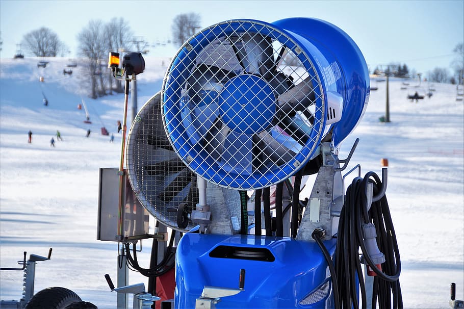 snow cannon, artificial snow, machine, turbine, winter, skiing area