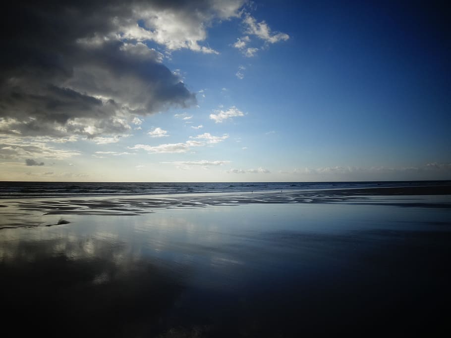 ocean view, brittany, beach, sand, clouds, sea, horizon, weather HD wallpaper