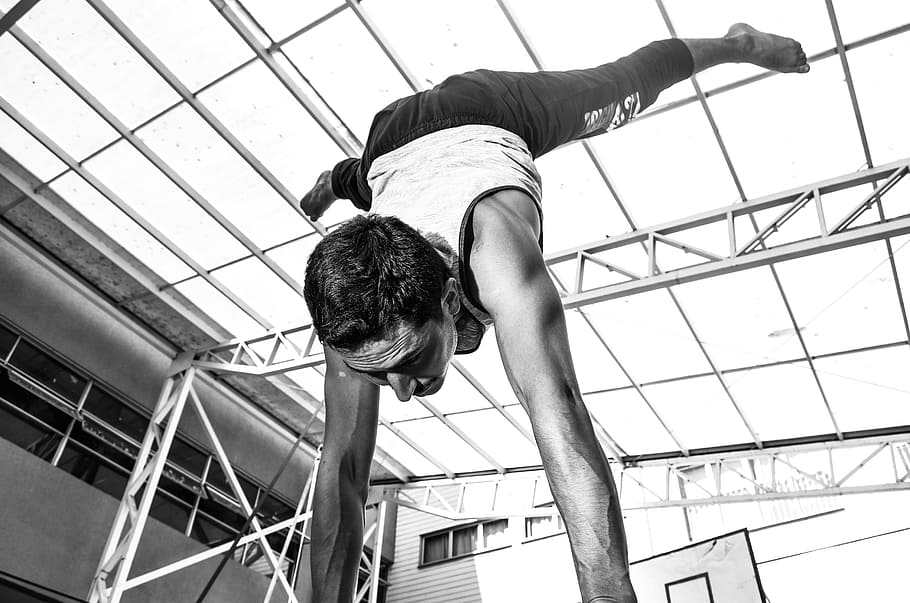 Force, Muscles, Bars, two people, strength, indoors, low angle view HD wallpaper