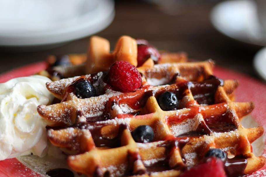 Waffles for breakfast, food/Drink, dessert, fruit, gourmet, sweet Food, HD wallpaper