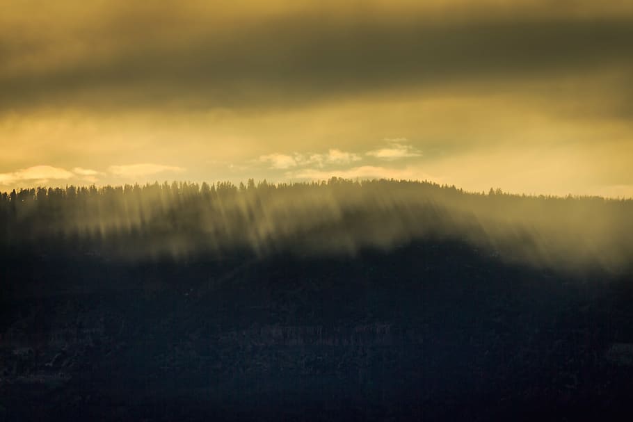 mountains under yellow sky, highland, cloud, landscape, nature HD wallpaper