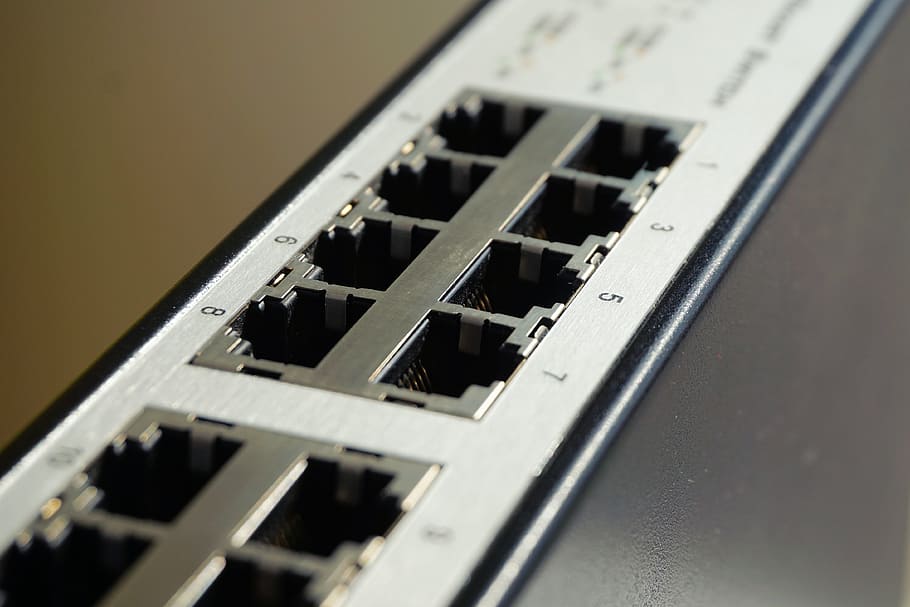 white and grey router port, switch, network, data processing HD wallpaper
