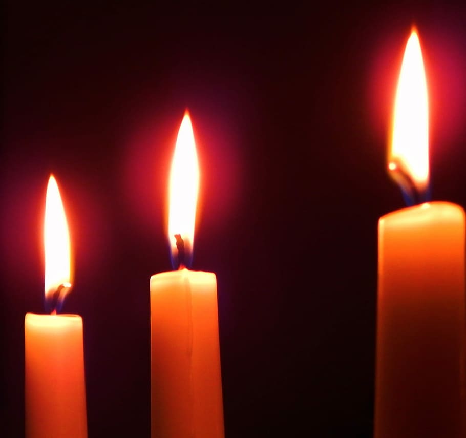 Candles, Flames, Darkness, three, burning, heat - temperature HD wallpaper