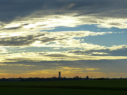 sky, sunset, evening sky, tower, winter, landscape, swabian alb HD wallpaper