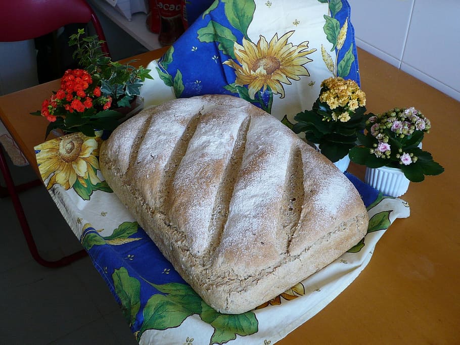 bread, food, kitchen, freshness, flowering plant, high angle view HD wallpaper