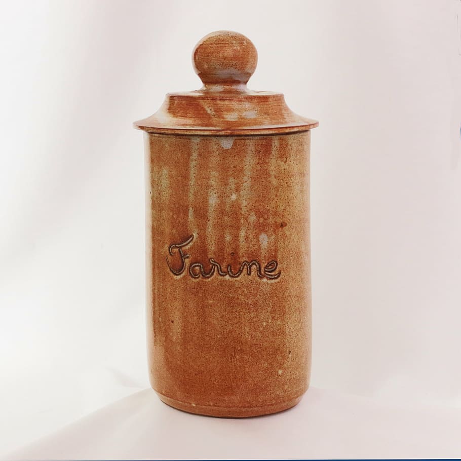 pottery, container, art, ceramic, crafts, flour jar, indoors HD wallpaper