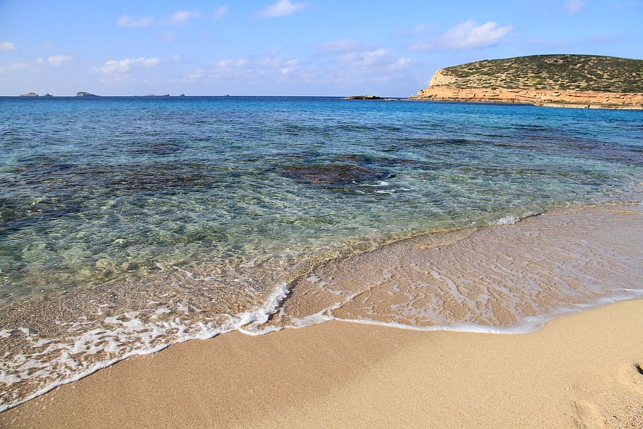 beach, compta creek, eivissa, sea, land, water, beauty in nature HD wallpaper