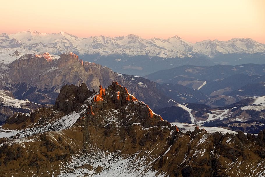 Dawn, Dolomites, Italy, Veneto, padon, sunrise from marmolada, HD wallpaper