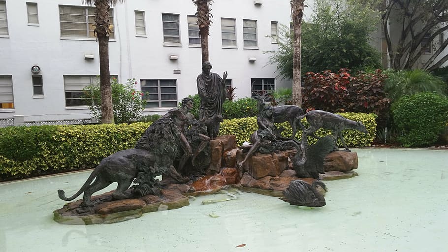 statue, water, plants, religious, religion, spiritual, symbol HD wallpaper