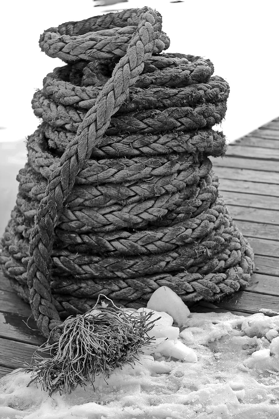 rope, snow, winter, ice, tied up, strength, no people, close-up HD wallpaper