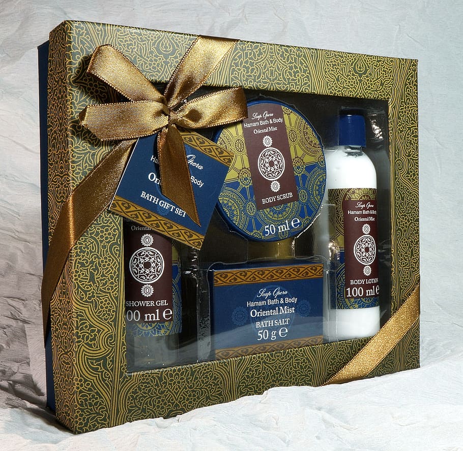5-piece gift set box, present, bath, shower, gel, wellness HD wallpaper