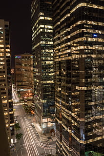 calgary, canada, skyscraper, downtown, homes, night photograph HD wallpaper
