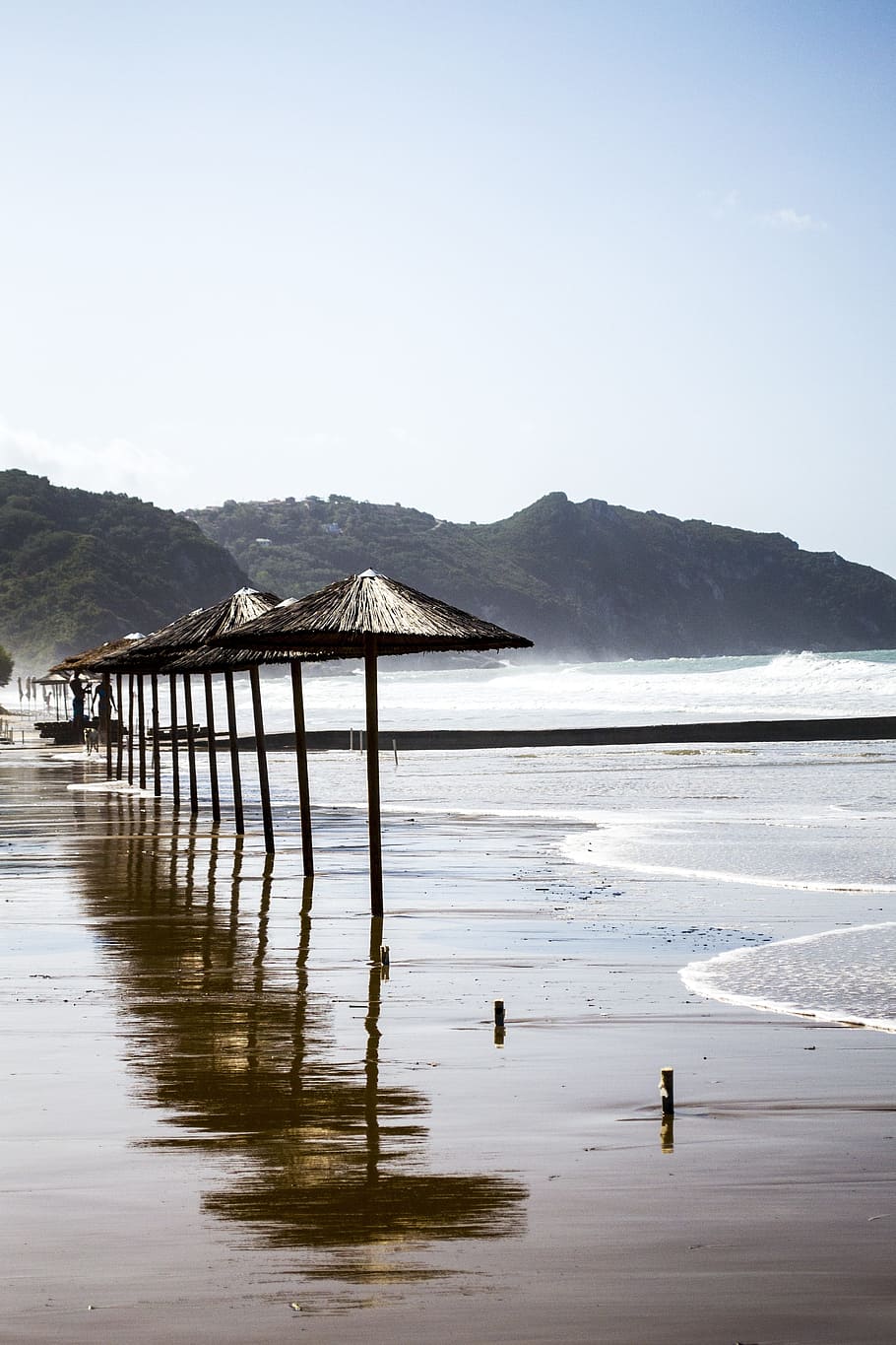 beach, morning, sand, empty, water, mountain, scenics - nature HD wallpaper