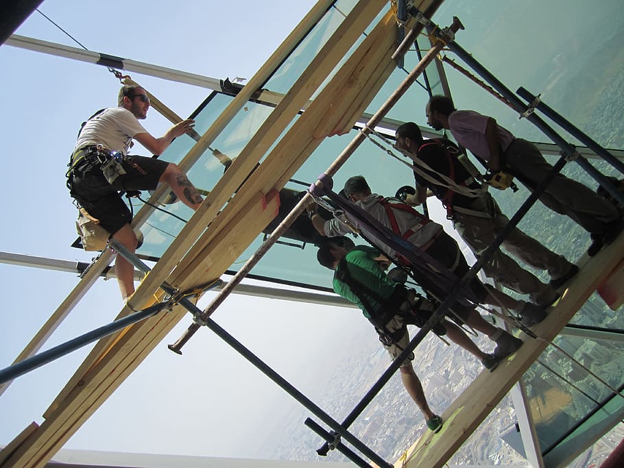 saudi arabia, men, building, structure, mounting glass, panel HD wallpaper