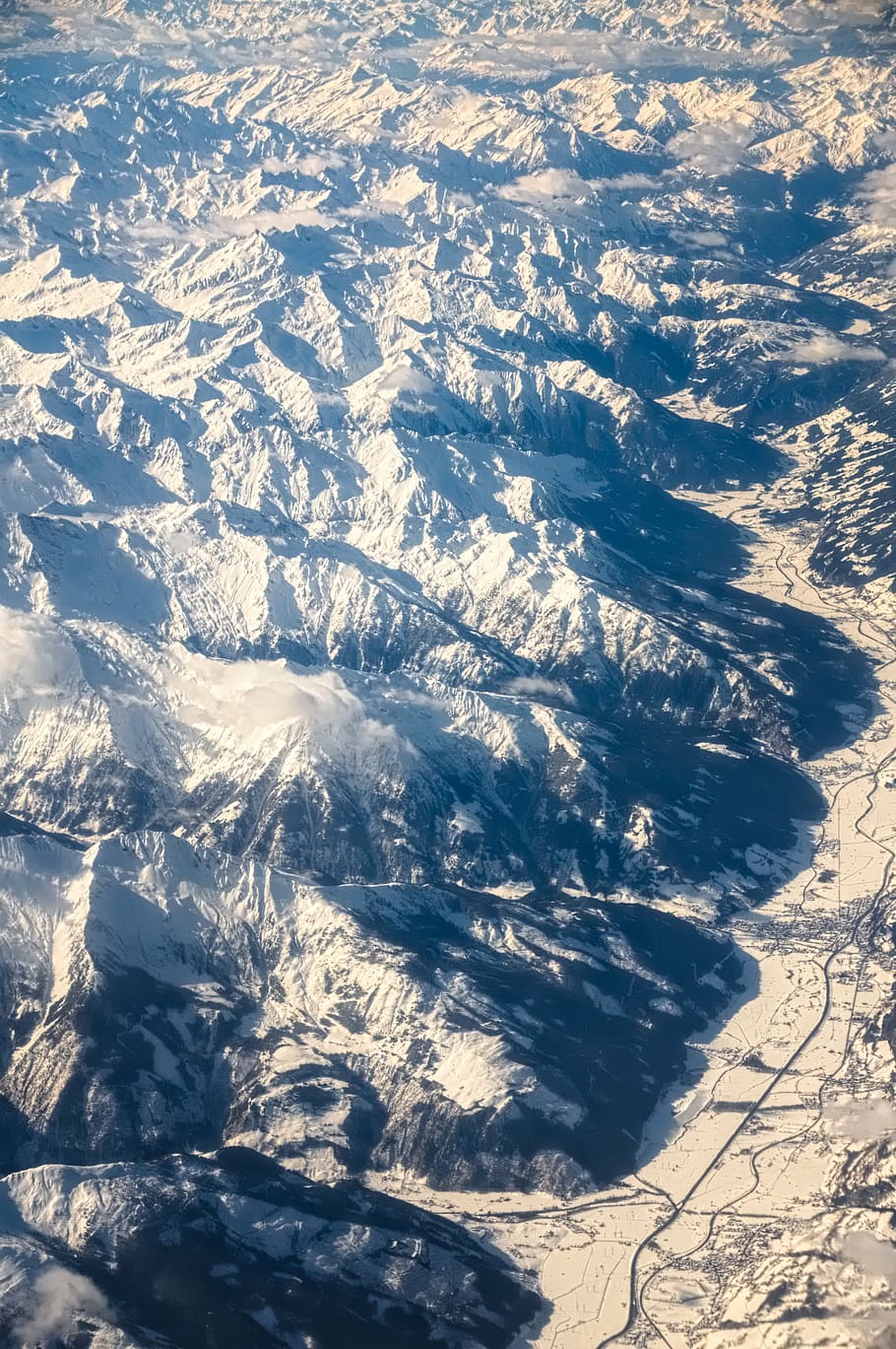 aerial view, alpine, mountains, luftbildaufnahme, fly, aircraft, HD wallpaper