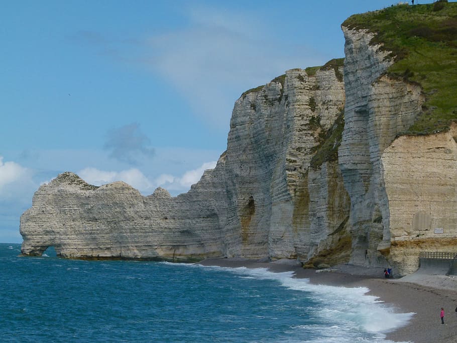 France, Cliffs, Rocks, Sky, rocky, clouds, scenic, sea, ocean HD wallpaper