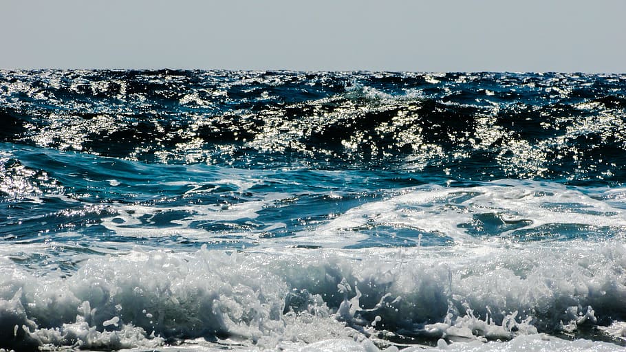 wave, sea, sunlight, blue, nature, backgrounds, beauty in nature HD wallpaper