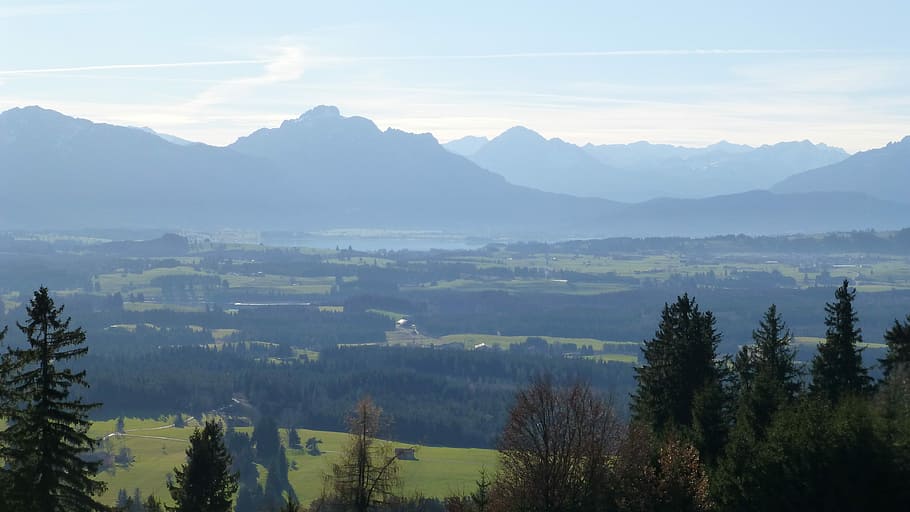 Allgäu, Panorama, Mountains, säuling, lake forggensee, sky