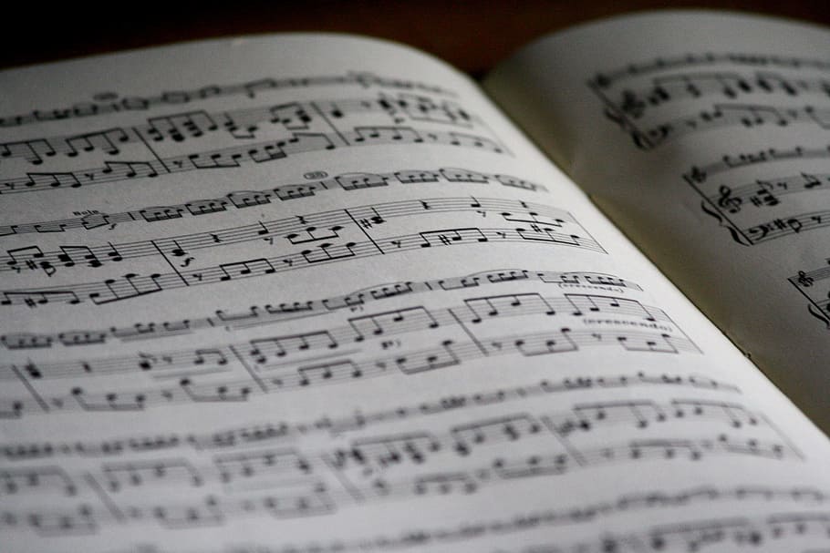 Printed Musical Note Page, black-and-white, blur, book, document HD wallpaper