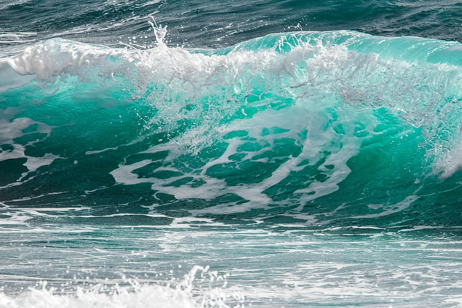 sea waves, surf, water, spray, foam, splash, ocean, nature, turquoise, HD wallpaper