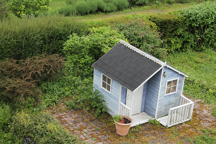 garden hut, spring, view, plant, architecture, building exterior HD wallpaper