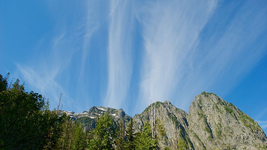 sky, mountains, blue, rocks, climb, hard, tough, beauty in nature HD wallpaper
