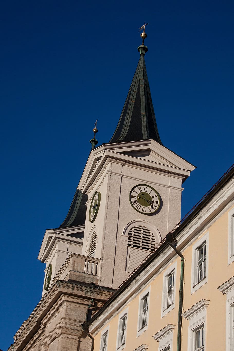 monastery, church steeples, pointed, clock tower, monastery church HD wallpaper