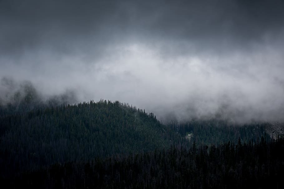 green mountain under the cloudy sky during daytime, fog, landscape HD wallpaper