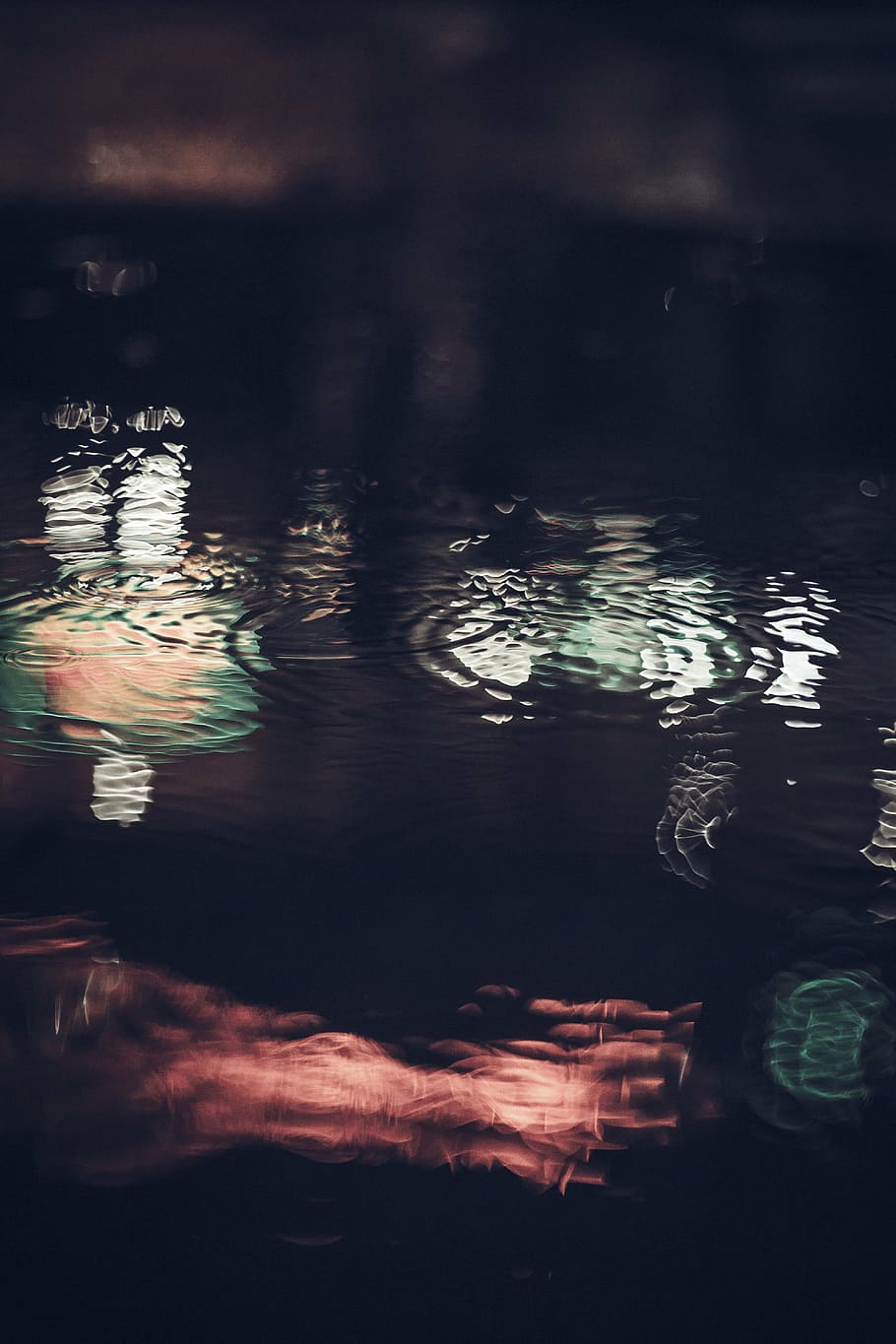 body of water, drop, rain, reflection, dark, night, lights HD wallpaper