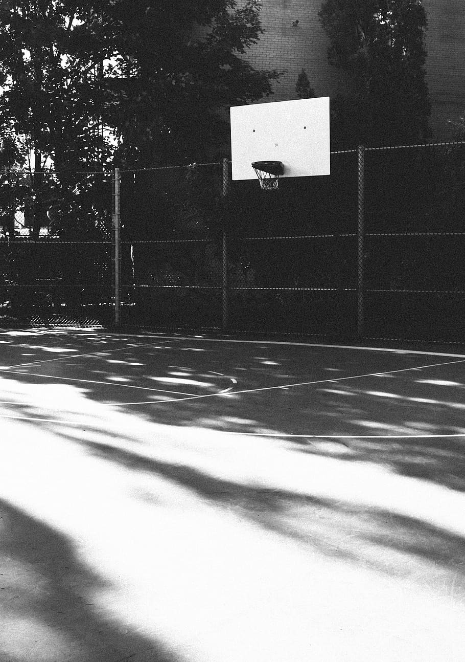 HD wallpaper: white basketball hoop on outdoor court, grayscale photography  of basketball hoop | Wallpaper Flare