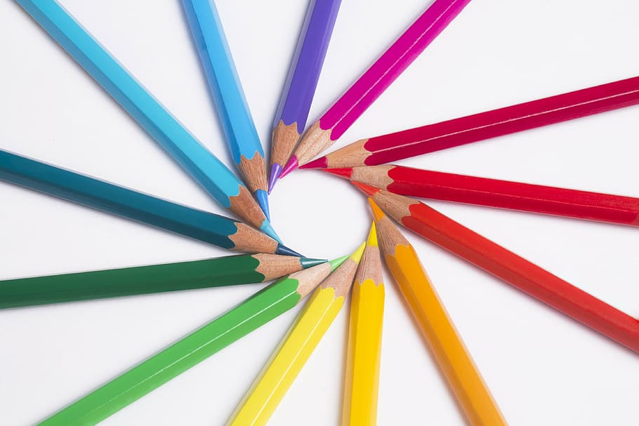 assorted-color pencil, pencils, colors, pastels, rainbow, drawing