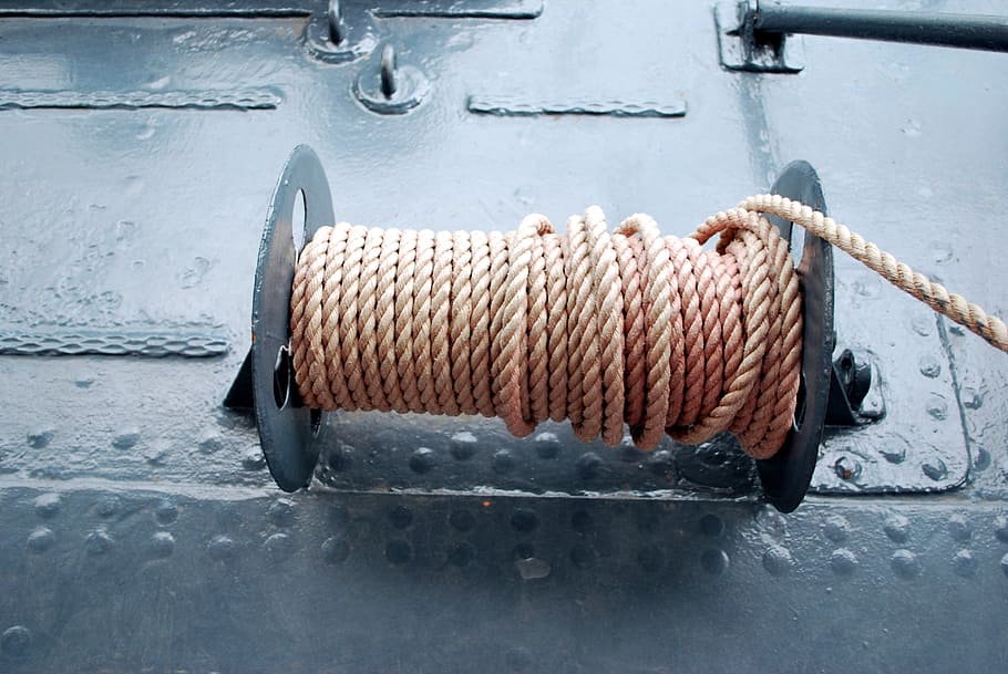 rope, reel, ship, metal, no people, day, mode of transportation HD wallpaper
