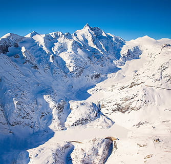 snow capped mountain under blue sky, grossglockner, austria HD wallpaper