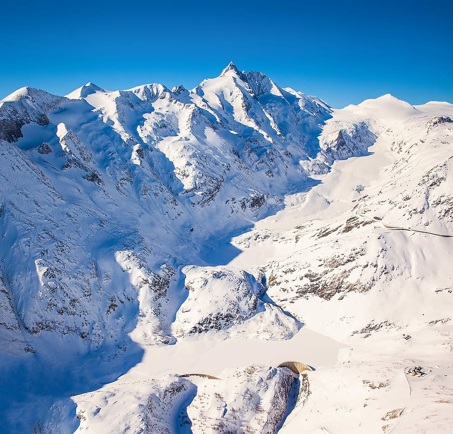 snow capped mountain under blue sky, grossglockner, austria HD wallpaper