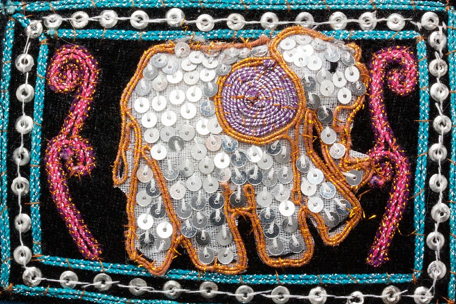 elephant, graphically, sequins, sparkle, shiny, hand labor HD wallpaper
