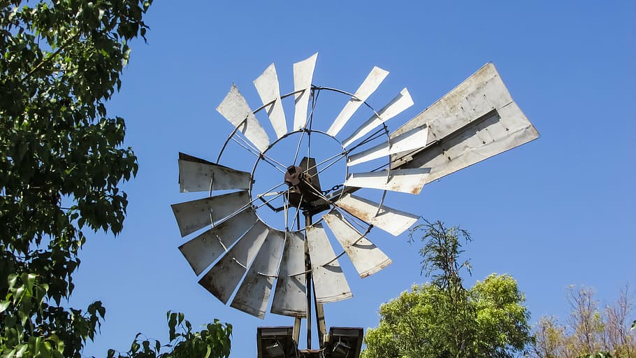 windmill, farm, water, countryside, rural, agriculture, cyprus HD wallpaper