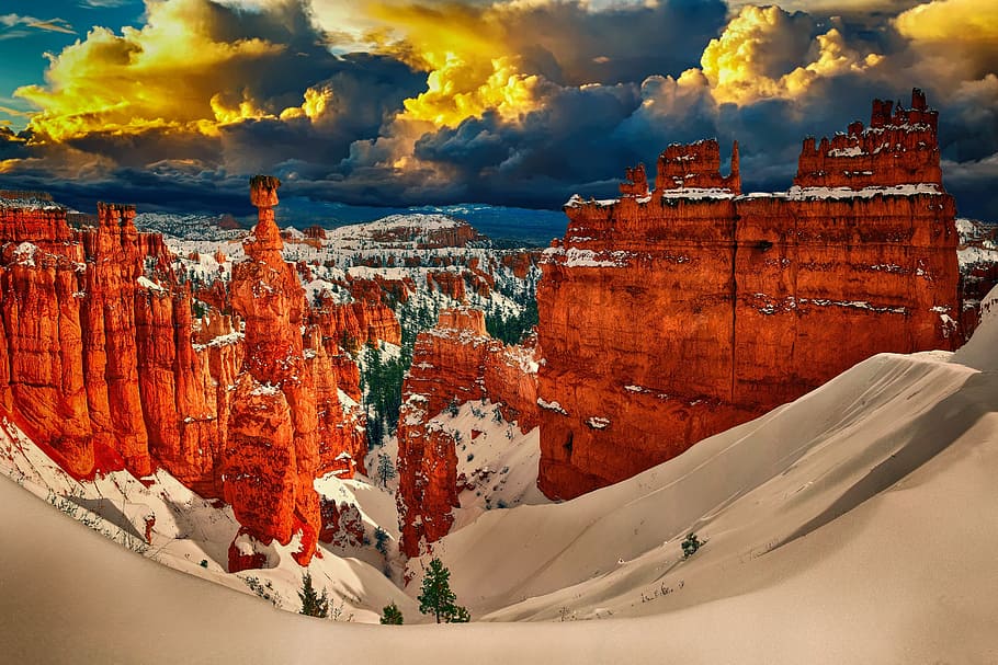 grand canyon illustration, snow, landscape, winter, cold, nature HD wallpaper